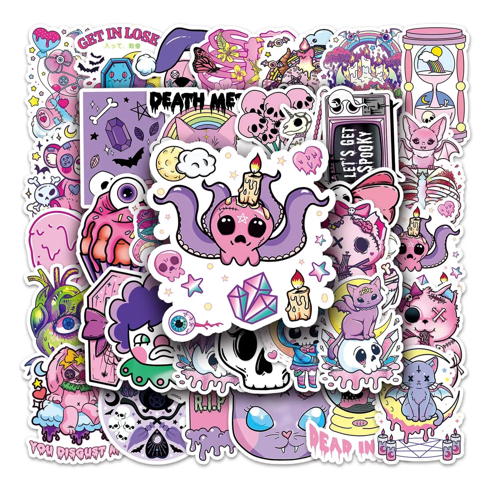 50 pieces cute gothic Halloween skull stickers magic laptop DIY luggage skateboard graffiti decals sticker for children toys