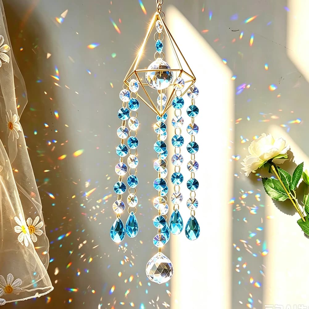 Suncatcher Wind Chimes Shinning Crystal Ball Prisms Bead Chain Hanging Pendant Rainbow Maker Window Xmas Garden Whimsical Decor