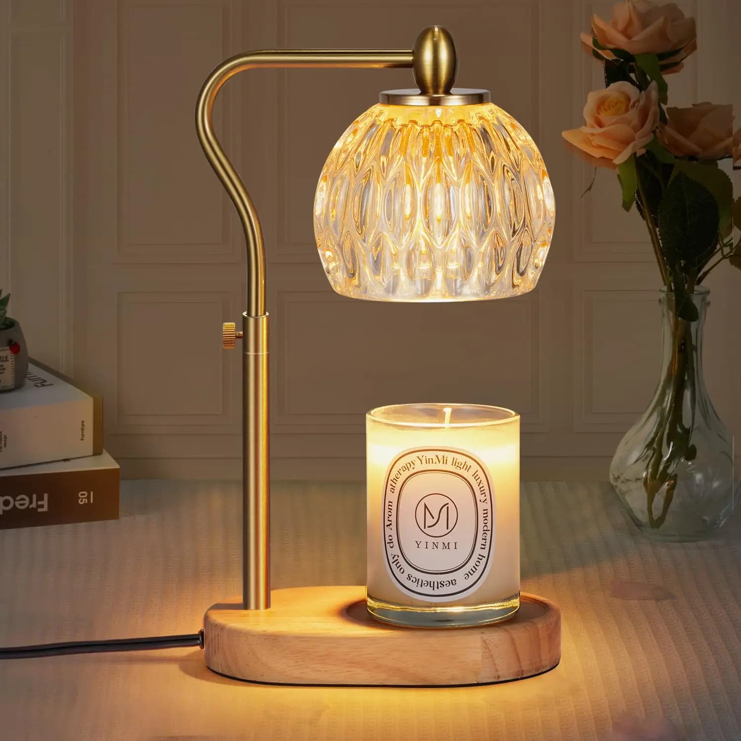 Retro Candle Warmer Table Lamp Aromatherapy Lamp with Timer & Dimmer Height Adjustable for Scented Candles Home Bedroom Decor