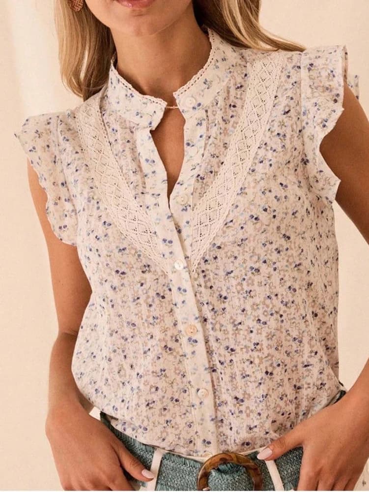 News 2026: Women's Shirt with Floral Print, Lace and Sleeve Inserts in Hood, Casual Clothing for Holiday and Daily Use