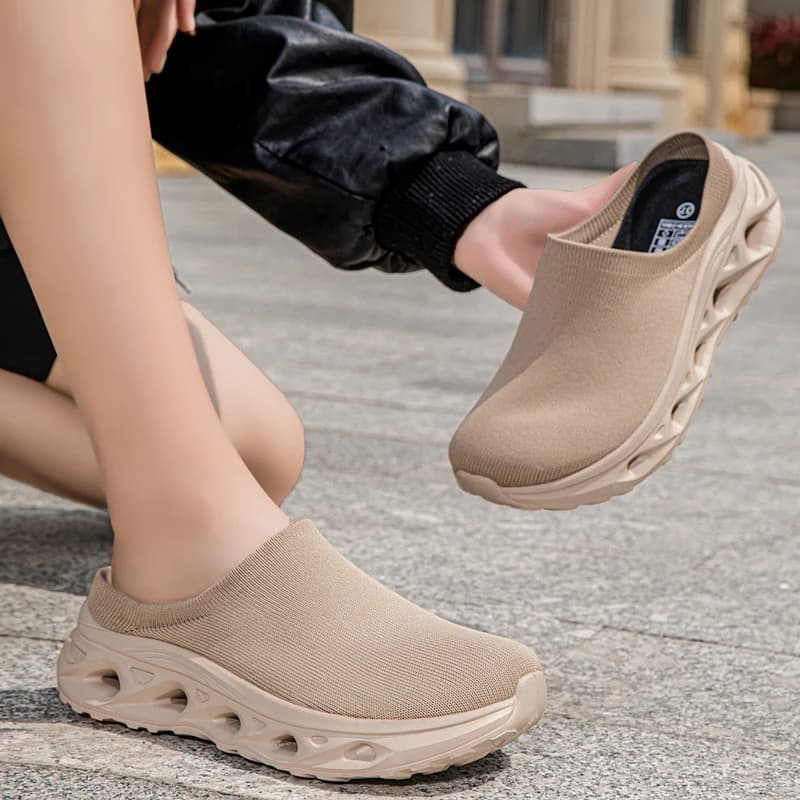 ClaWave Slip On Mules Shoes Breathable Knit Sock Shoes Wide Toe Box Casual Clogs Non-slip EVA Sole Walking Shoes Size 36-46