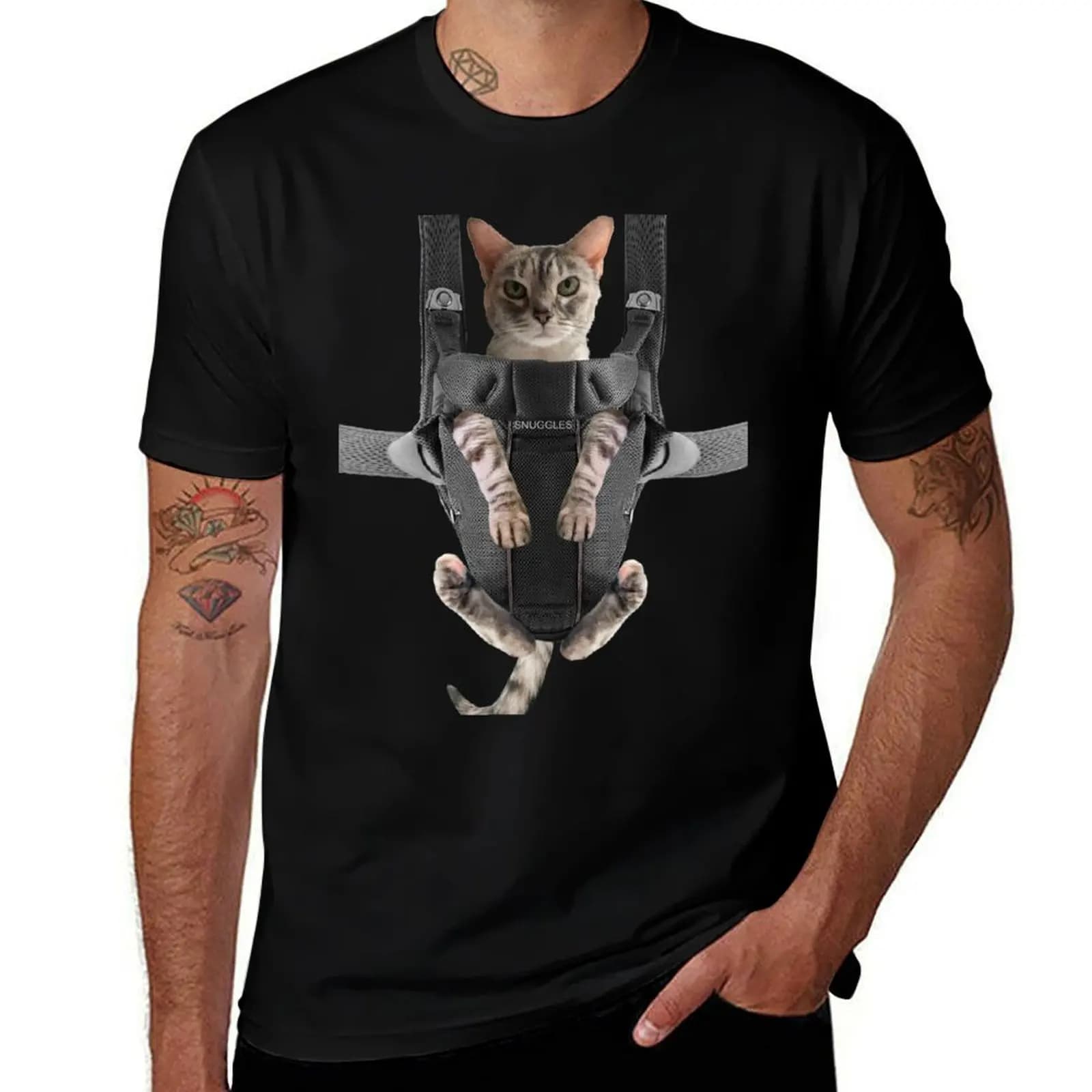 Cat in Baby Carrier T-Shirt Casual Basic Street Style T-Shirt