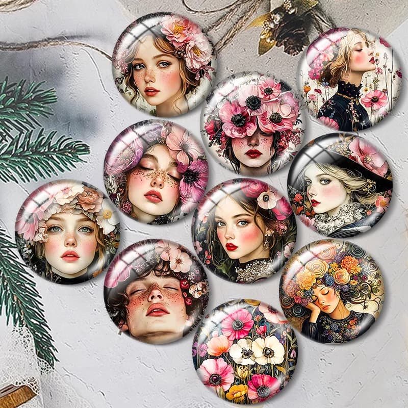 La Signora e i Fiori 12/18/20/25mm cabochon in vetro braccialetto anelli pendenti per orecchini demo gioielli retro Creazione di risultati