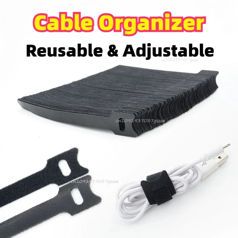 Self-Adhesive Nylon Cable Tie Durable Black Cable Tie Spiral Cable Wrap Adjustable USB Cables Manager Wire Fastener Straps
