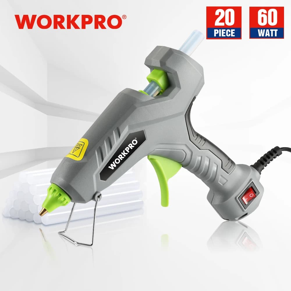 WORKKRO 60W pistola per colla a caldo a caldo preriscaldamento rapido strumento di calore con 20PC Stick di colla 10CM per la casa fai da te utensili domestici strumenti artigianali