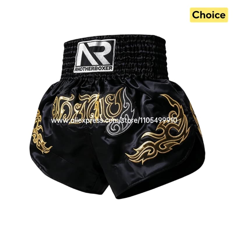 Traditional Muay Thai Shorts Boxing Shorts Kickboxing Fight Wear Men Women Kids Combat Sports MMA Training Workout Pants Black