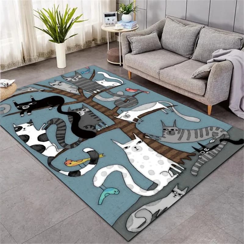 Cartoon Cat Pattern Large Carpet Decoration Room Living Room Home Floor Mat Handsome Mage Cat Bedroom Room Decoration Carpet
