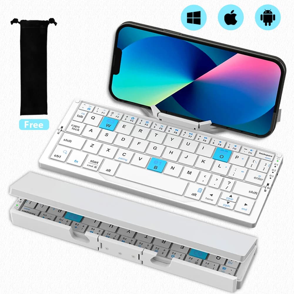 Tastiera pieghevole Wireless portatile per IPad IPhone Mac con supporto per telefono tastiera Bluetooth Wireless ultrasottile ricaricabile