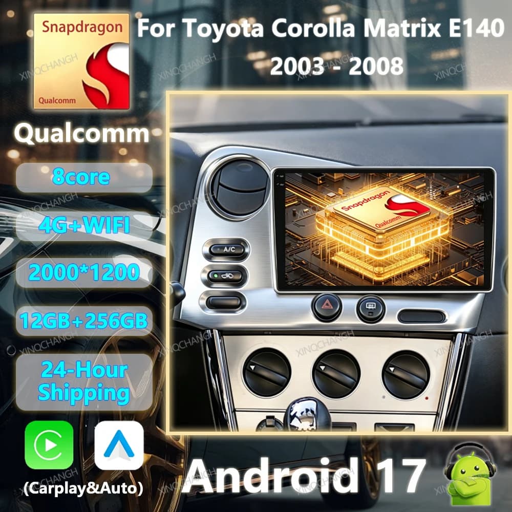 Android 17 Car Radio For PONTIAC Vibe 2003 2004 For Toyota Corolla Matrix E140 2003 - 2008 GPS Carplay Auto BT Head Unit 4G WIFI