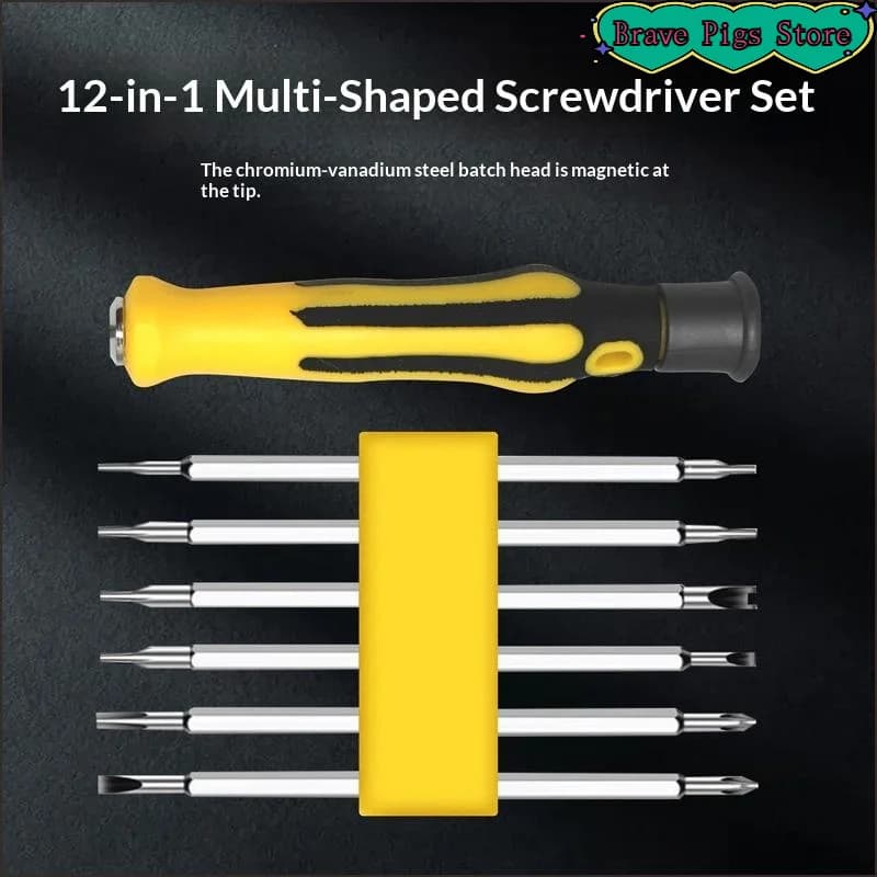 [HM]Mini Screwdriver Set 12 In 1 Precision Repair Tool Kit With Torx Slotted Magnetic Drill Bits For Camera Drone Watch PC[HM]
