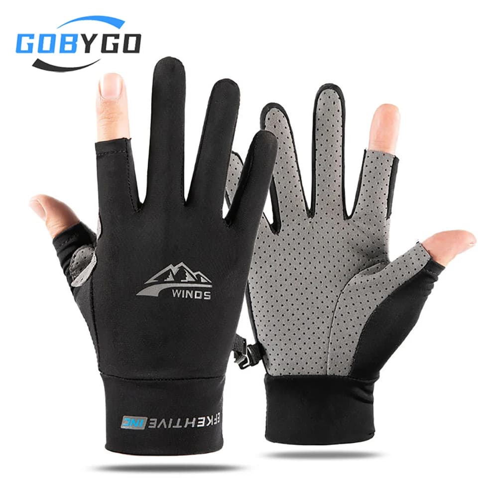 GOBYGO 1 Paio di Guanti Estivi in Seta Ghiacciata Traspiranti asciugatura Rapida Sottili Guanti a Due Dita per Ciclismo all'Aperto Guida Antiscivolo Protection Solare Pesca