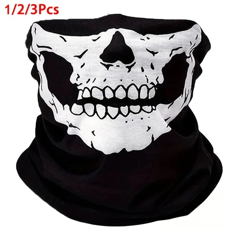 Maschera con teschio 1/2/3, maschera fantasia, sciarpa antivento, foulard traspirante, adatta per sport e giochi di ruolo di Halloween all'aperto