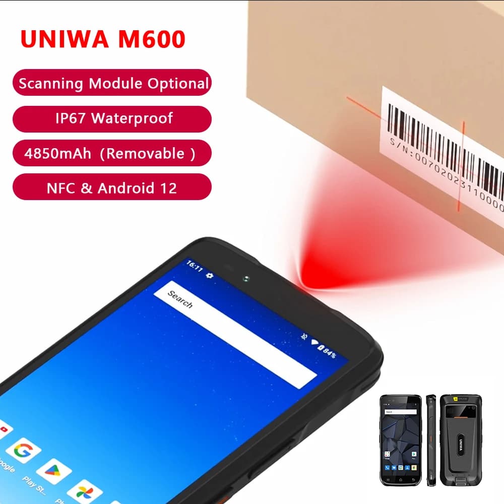 UNIWA M600 4G PDA Android portatile industriale ultra sottile da 6 pollici 4 GB + 64 GB Batteria rimovibile 4850 mAh Scansione 2D Smartphone NFC