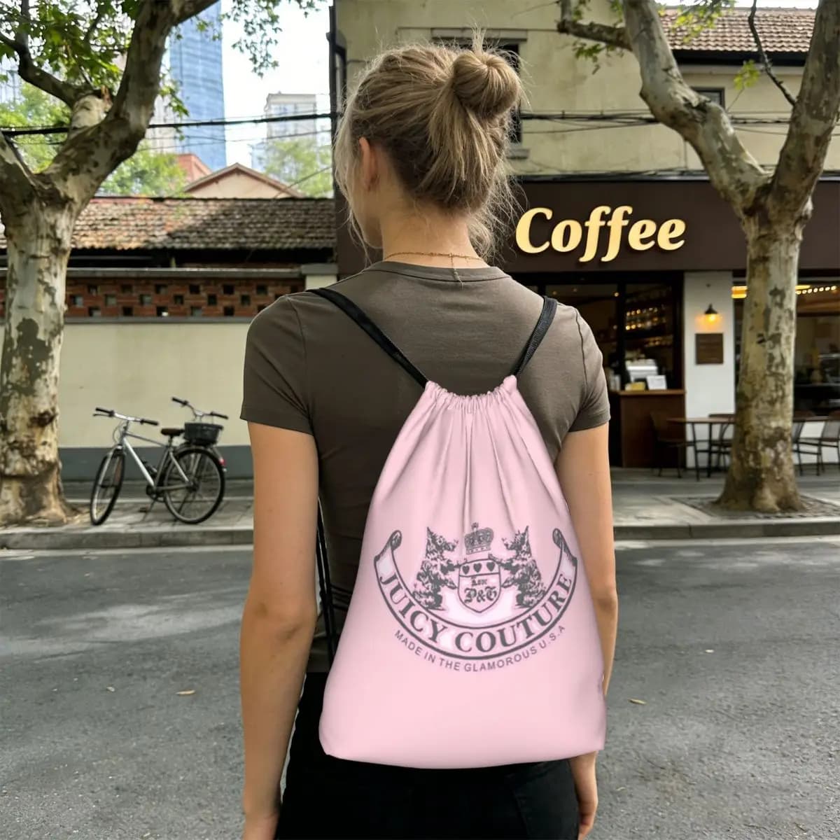 Juicy Couture Classic Backpacks Multi-function Drawstring Bundle Pocket Sports Bag Book Bags for Travel School