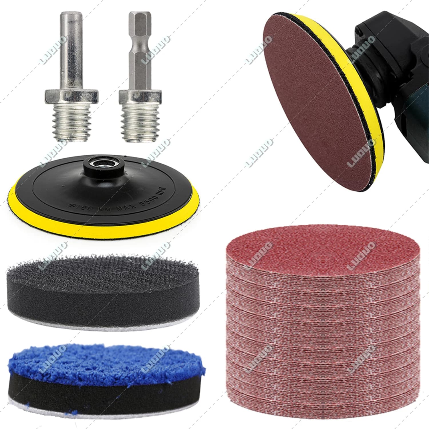 Hook and ring for sandpaper for random orbital sanding sheet of abrasive paper polishing sponge set for swab wax car details