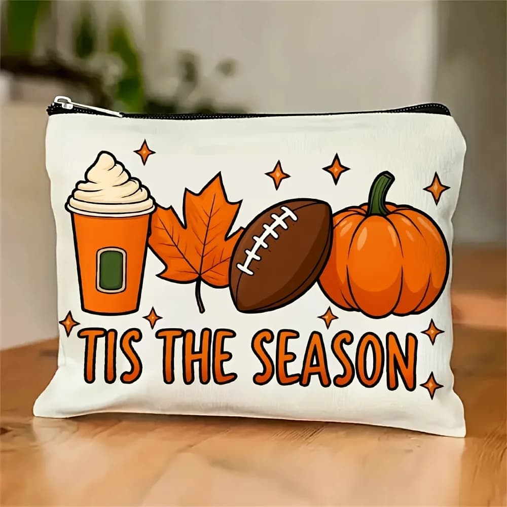 Una borsa per il trucco con zucca autunnale: custodia multifunzionale con cerniera, borsa per riporre gioielli, piccola borsa portaoggetti con cerniera da viaggio perfetta