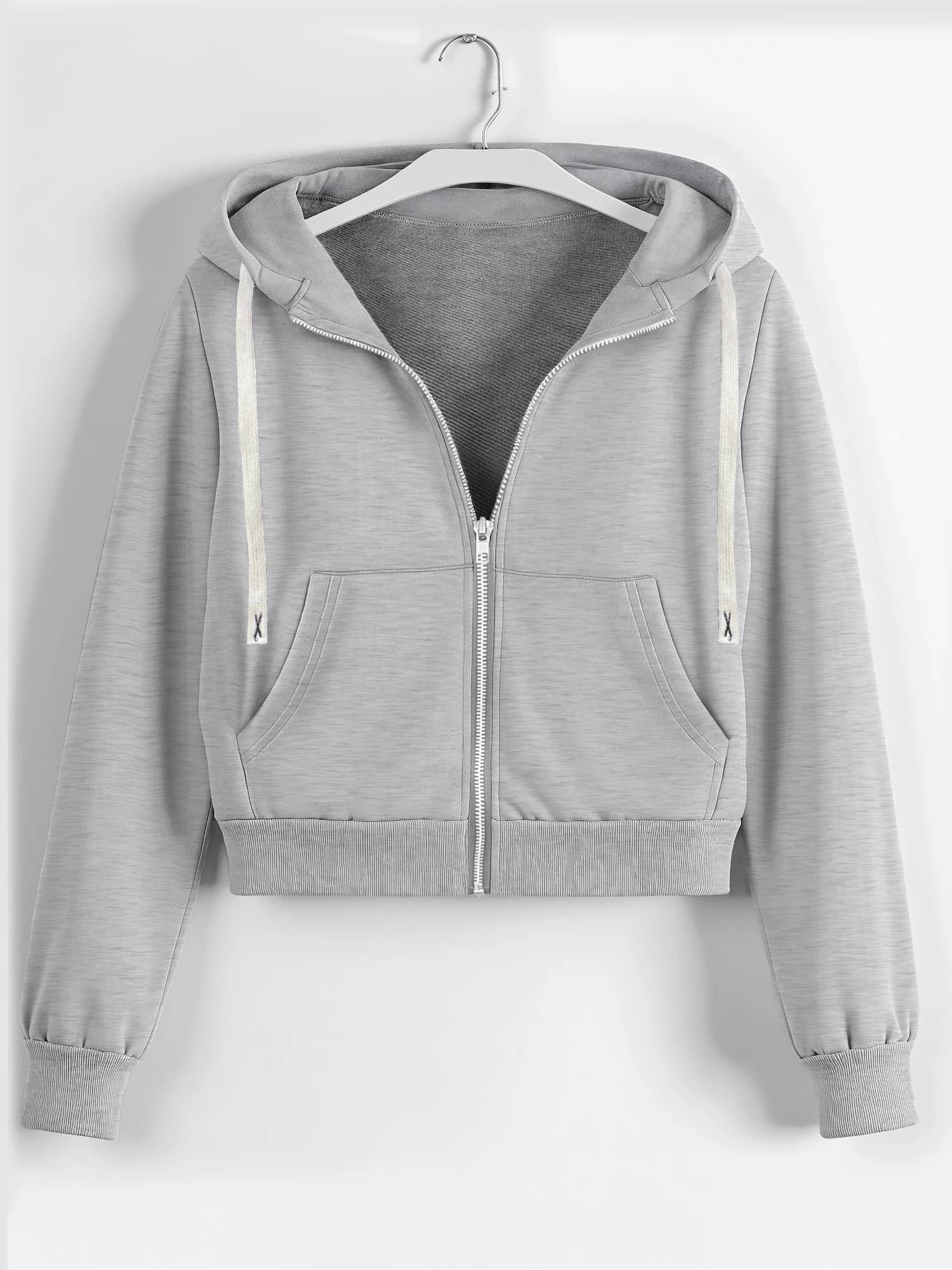 Trendy Cropped Zip-Up Hoodie Jacket, Casual Streetwear Hooded Sweatshirt for Y2K & Daily Outfits