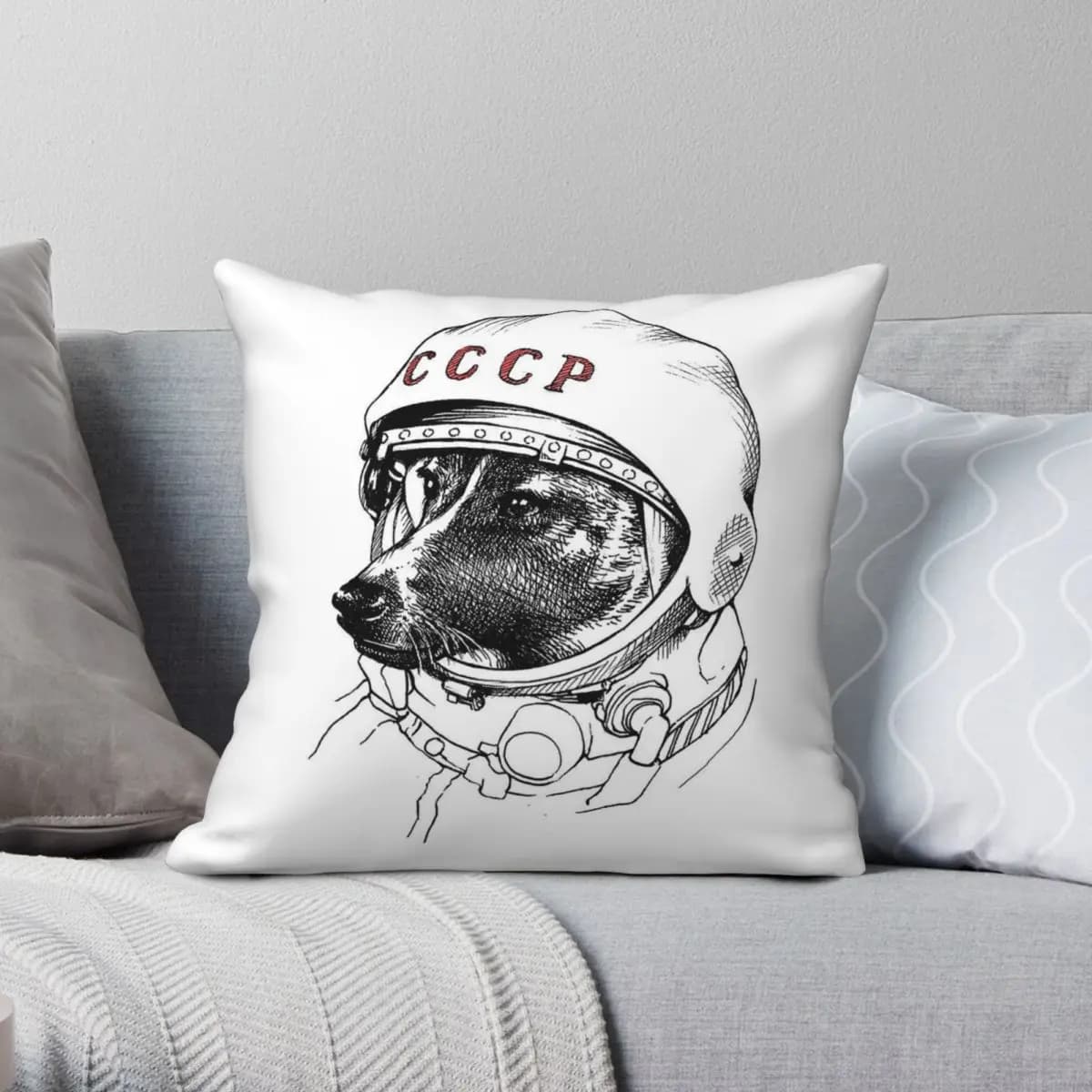 CCCP Laika Space Traveler Federa quadrata Poliestere Lino Velluto Creativo Zip Federa decorativa Fodera per cuscino da letto 18"