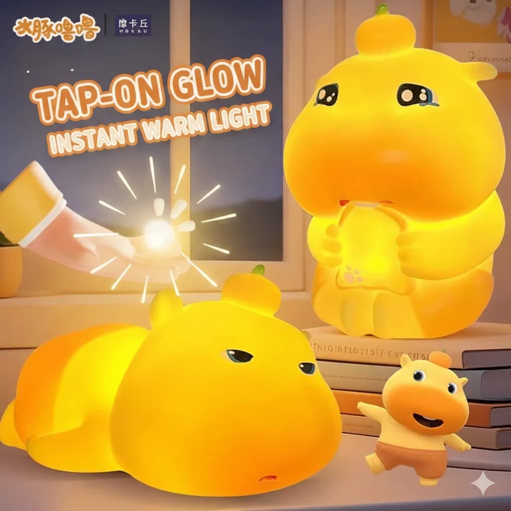 Novelty Cute Kawaii Capybara Lulu Tap Night Light Soft Silicone Warm Eye Protection Lamp For Bedroom Desk Decor Birthday Gift