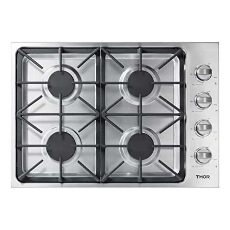 Piano cottura professionale da 30 pollici per uso in cucina, in acciaio inossidabile argento, con bruciatori a doppio anello ad alte prestazioni