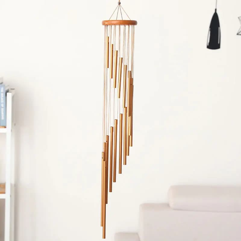 Pine wood rotating 18 tube wind chime pendant home metal aluminum ornament holiday gift ethnic style