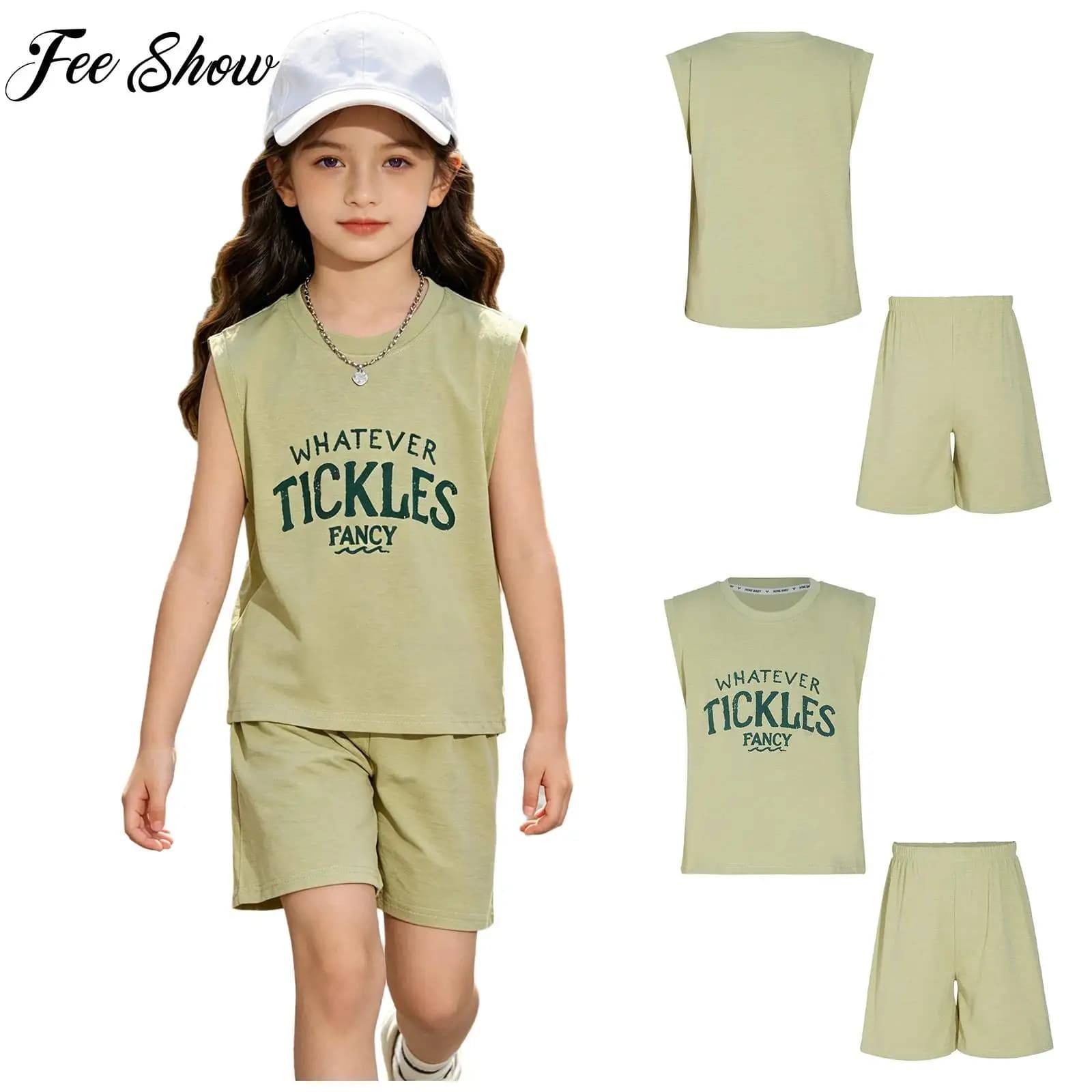 Kids Boys Girls Casual 2-piece Outfit Sleeveless Letter Print Vest with Shorts Set for Daily Life Park Picnic Vacation Beach