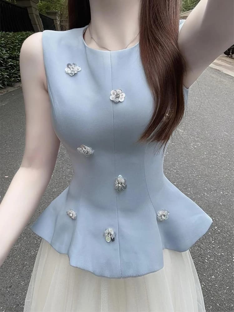 Fashionable Summer Outfit Women's Vest Sleeveless Perfume Style Skirt Two-Piece Set High Waist Half-Length Breathable Sk...