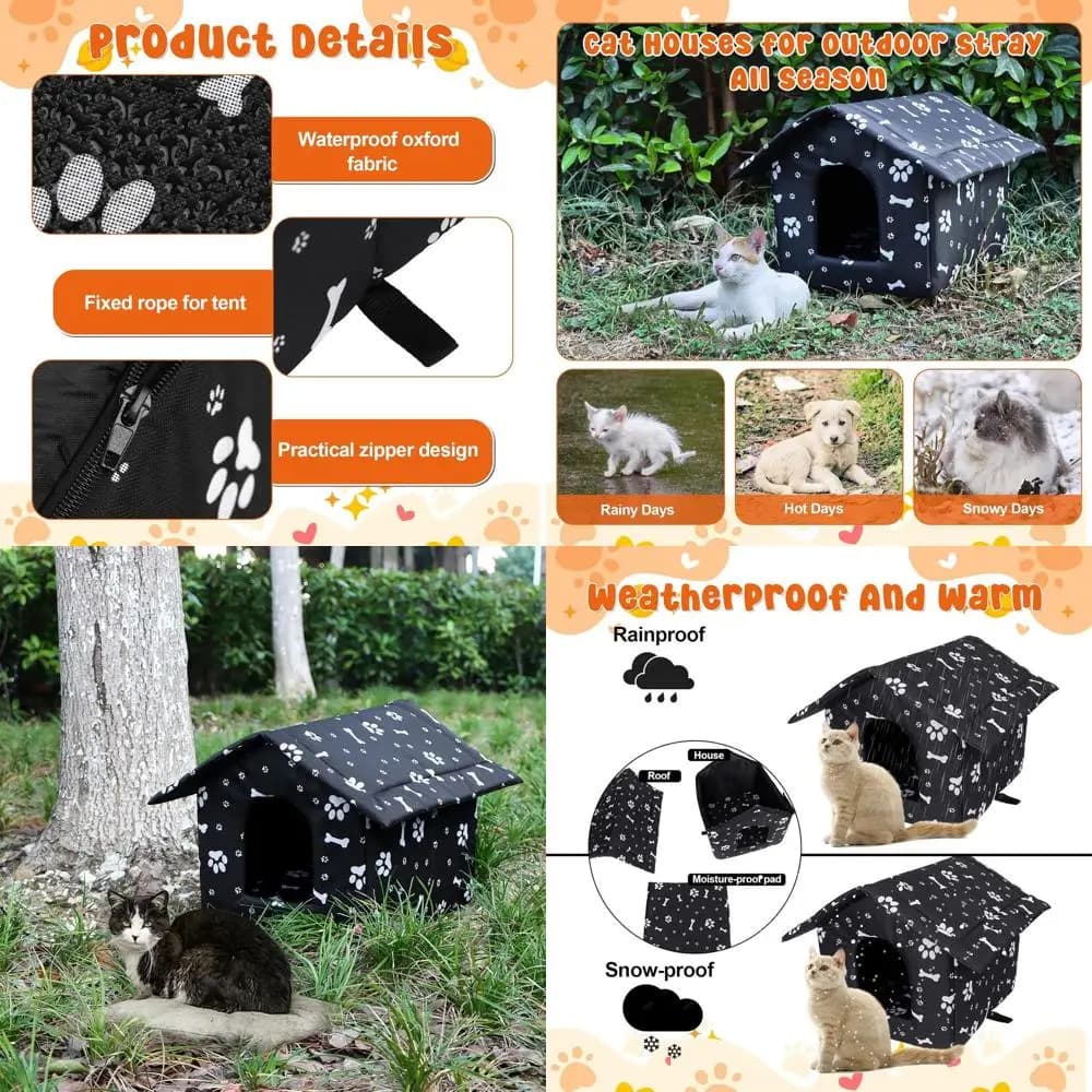Riparo per gatti da esterno pieghevole resistente alle intemperie per gatti randagi, grotta per piccoli animali domestici con stampa di zampe, adatto per gatti ferali, cani e selvaggi