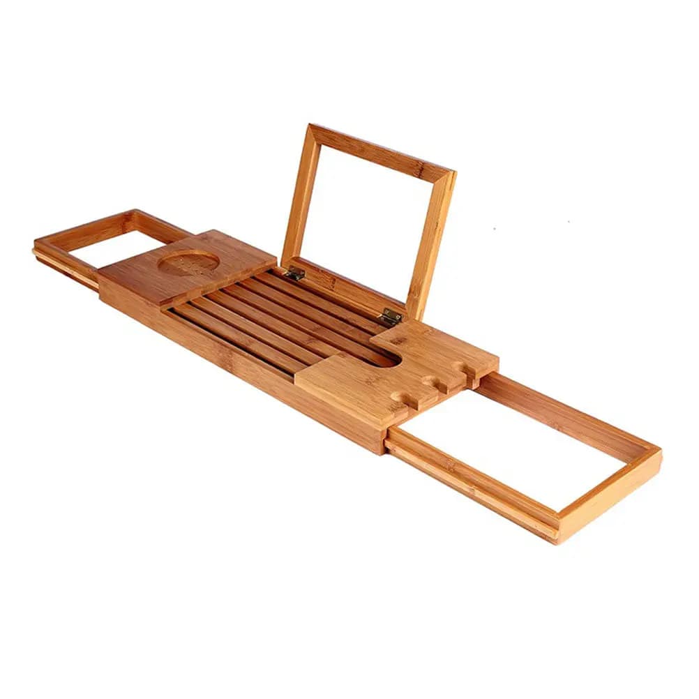 1 pz. Portaoggetti retrattile in legno per vasca da bagno con vassoio e porta bicchieri da vino, per accessori da bagno
