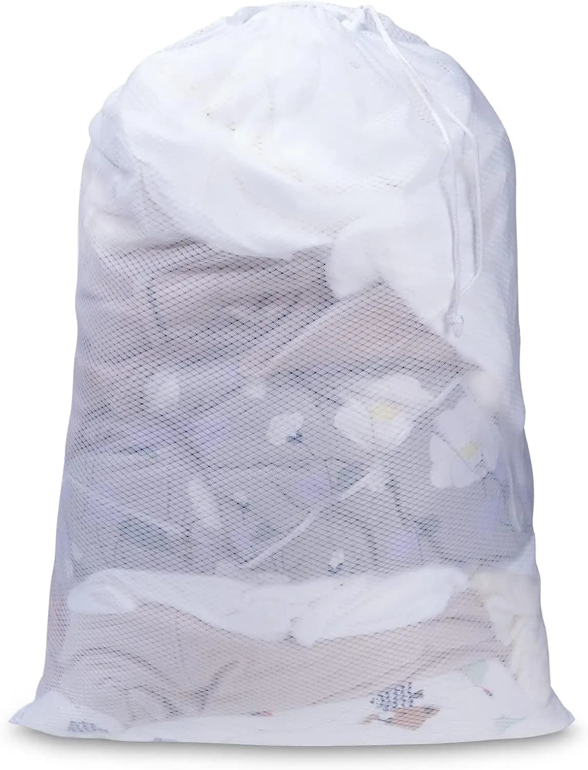 Large Mesh Laundry Bag 24x36in Heavy Duty Drawstring Lockable for Travel Storage Dorms White 1pc