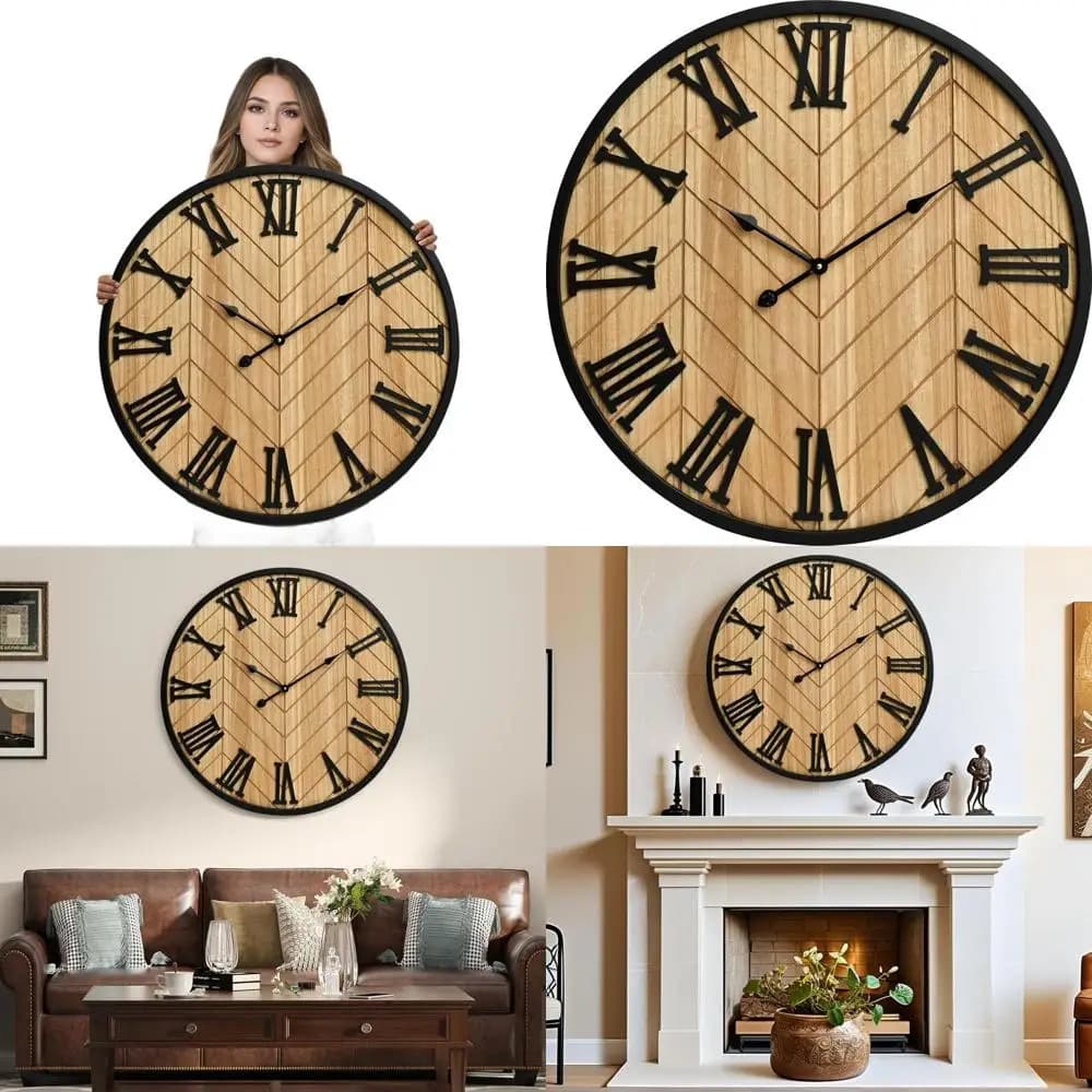 Orologio da Parete Grande 30 Pollici Stile Rustico - Marrone Silenzioso Senza Ticchettio Decorazione Rustica per Soggiorno, Cucina, Camera da Letto
