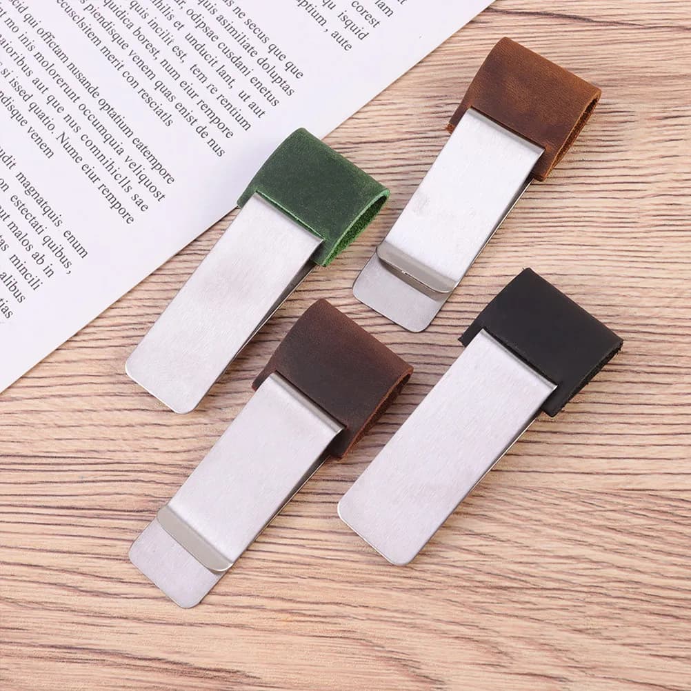 Set di 3 clip porta penne in acciaio inossidabile con clip in pelle di cavallo per quaderni, diari, agenda, studenti, insegnanti, professionisti