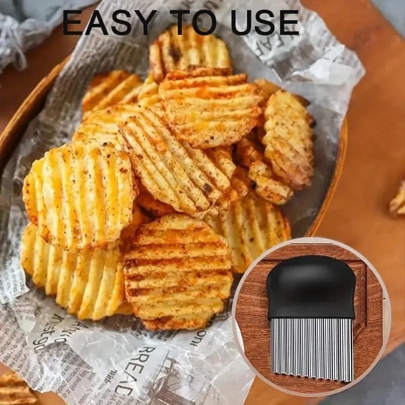2 pezzi di taglierini ondulati in acciaio inossidabile per verdure - Grande affettatrice per patatine fritte, coltello per patate con impugnatura antiscivolo, tagliaverdure, tagliaverdure ondulato per frutta e verdura, utensile da cucina