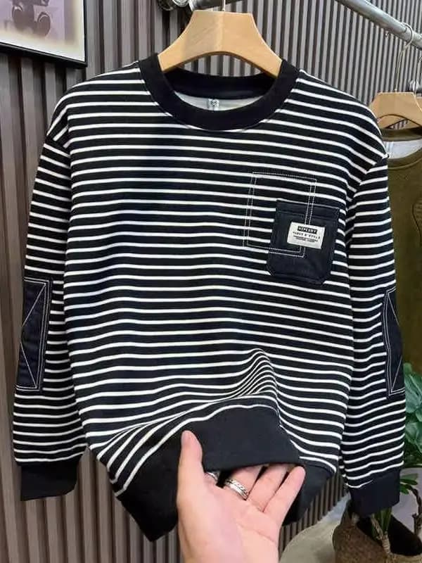 Spring Autumn New Style Men's Long Sleeve Hoodie Casual Patchwork Sleeve Striped Slim Fit Top Fashionable Versatile Sweatshirt