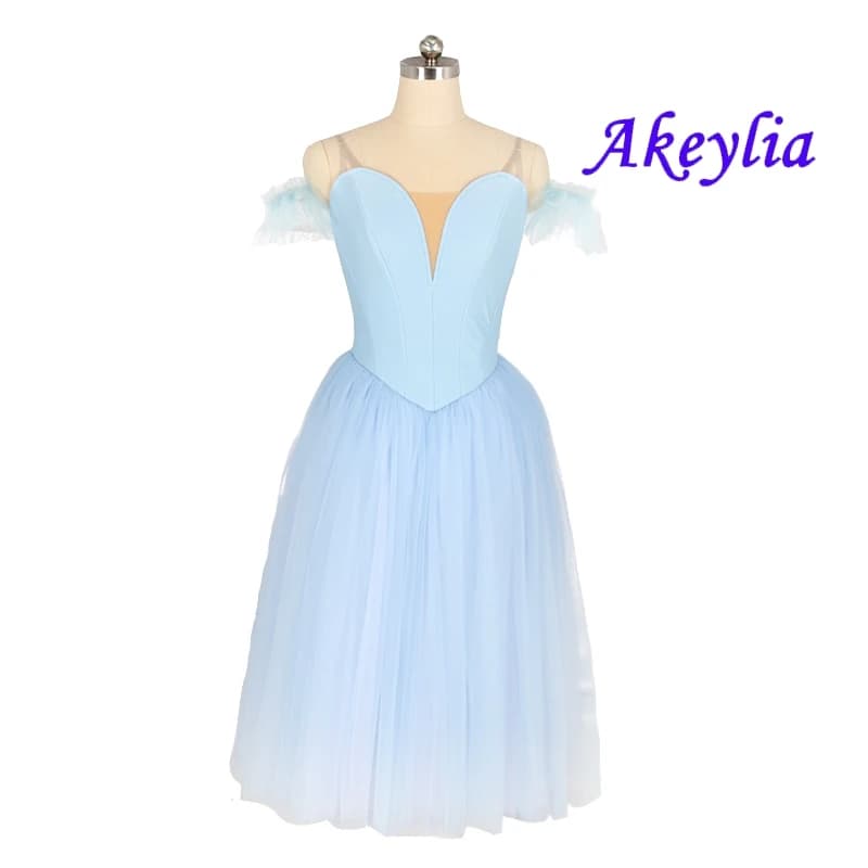 vestito da balletto romantico azzurro cielo per ragazze senza decorazione vestito da tutu professionale costumi di balletto per spettacoli di fata verde JN9128
