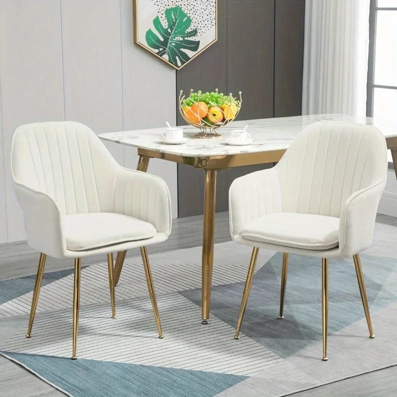 EROMMY Set di 2 sedie moderne imbottite con braccioli con schienale curvo e gambe in metallo per sala da pranzo e soggiorno Blu/Grigio