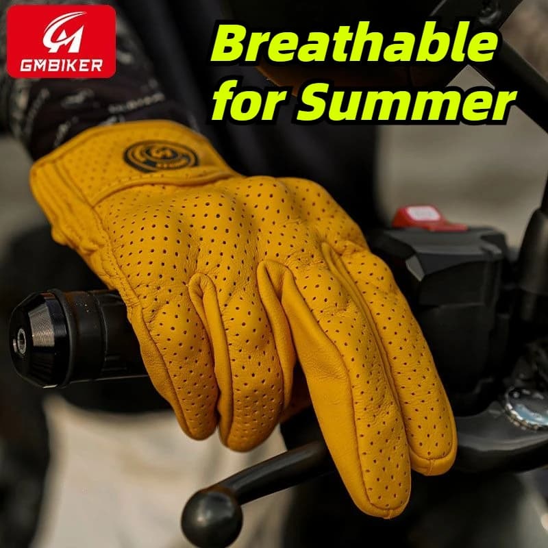 Retro Half-Finger Motorcycle Gloves, Genuine Sheepskin Leather, All-Season Summer Windproof Breathable Anti-Fall Protective