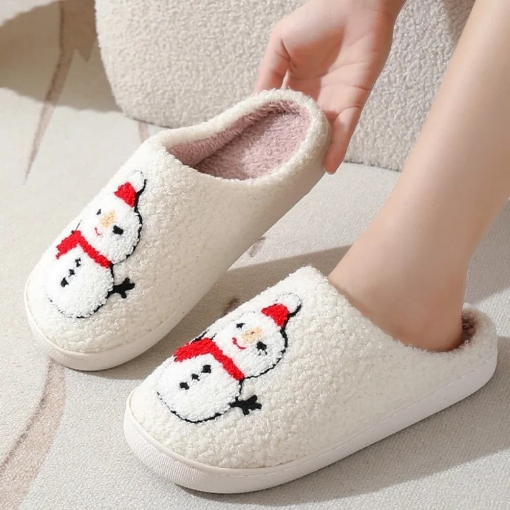 Animal Elk Christmas Cartoon Slippers Snowman X-mas Santa Claus Winter Fluffy Slippers Toe Wrap Warm Soft Slippers Student