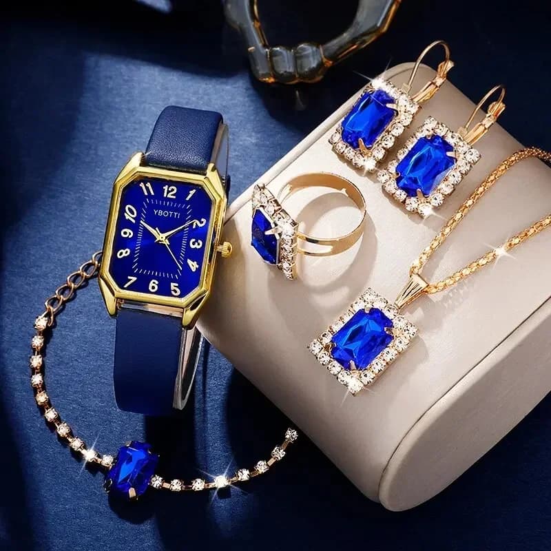 Luxury Fashion Men's Square Fashion Women's Quartz Wrist Watch Brand Classic Simple Female Blue Leather Strap Relogio Female
