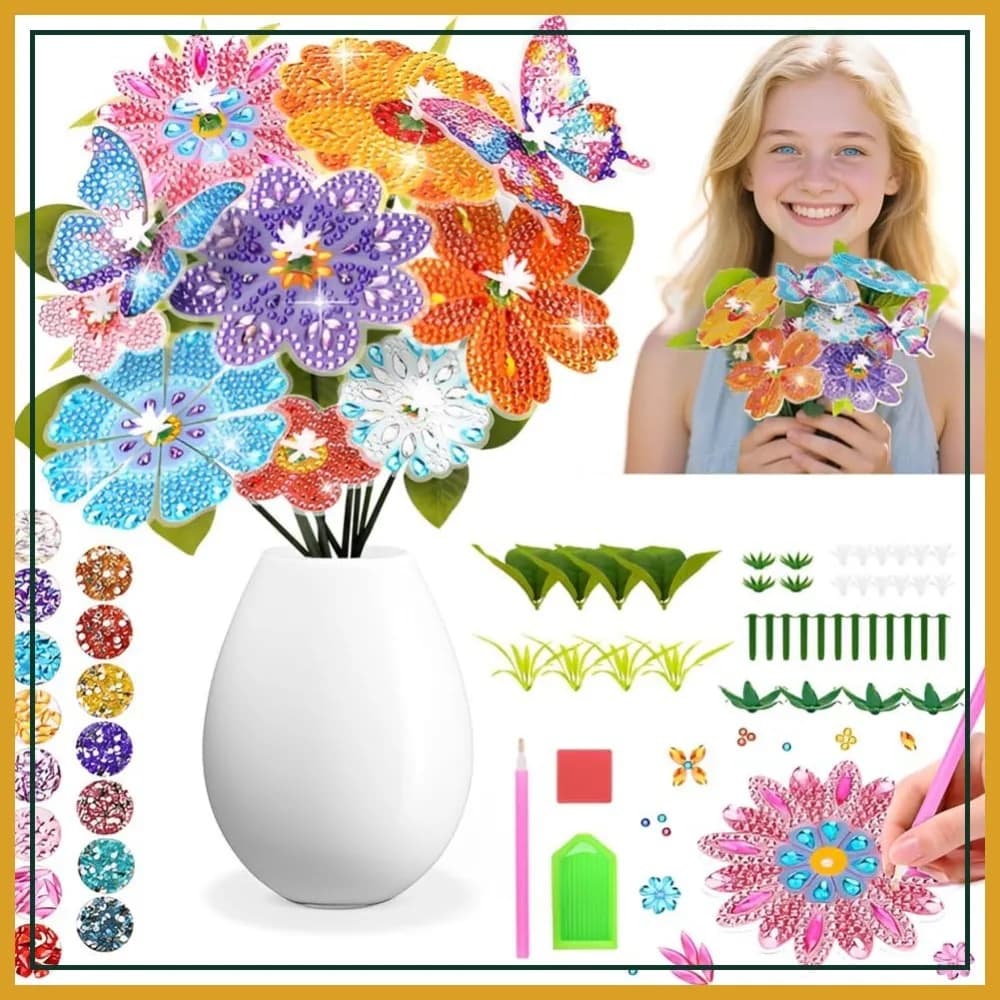 Set di 10 Kit per Pittura Diamante per Adulti, Arte 5D con Fiori e Farfalle, Decorazione Fai-da-Te per Vasi e Tavoli, Ornamento per Giardino