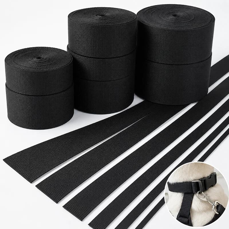 Nastro in nylon nero da 15 metri, 10-100 mm, per collari, guinzagli, pettorine, cinture di sicurezza, cinghie per cani, materiale regolabile per legature.