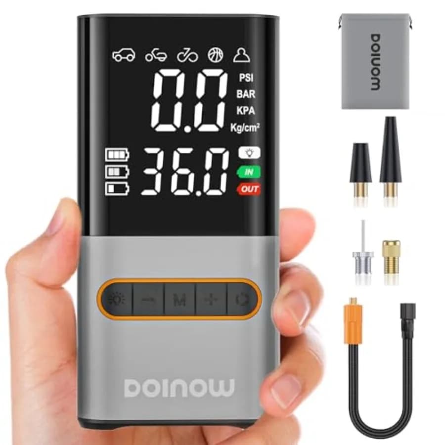 Compressore d'aria portatile senza fili per gonfiaggio pneumatici, mini pompa per bici con display digitale a doppia valenza, 150 PSI, per pneumatici auto