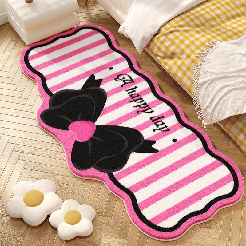VIKAMA Ins Style Soft pink floral plush carpet, bedroom non-slip mat, dormitory, living room, home decoration