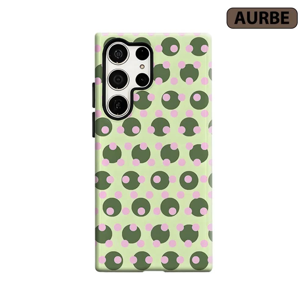 Green Pink Dot Tile Phone Case For Samsung Galaxy S26 S25 S24 S23 Ultra Plus HD Hard Double Layer Film Cover