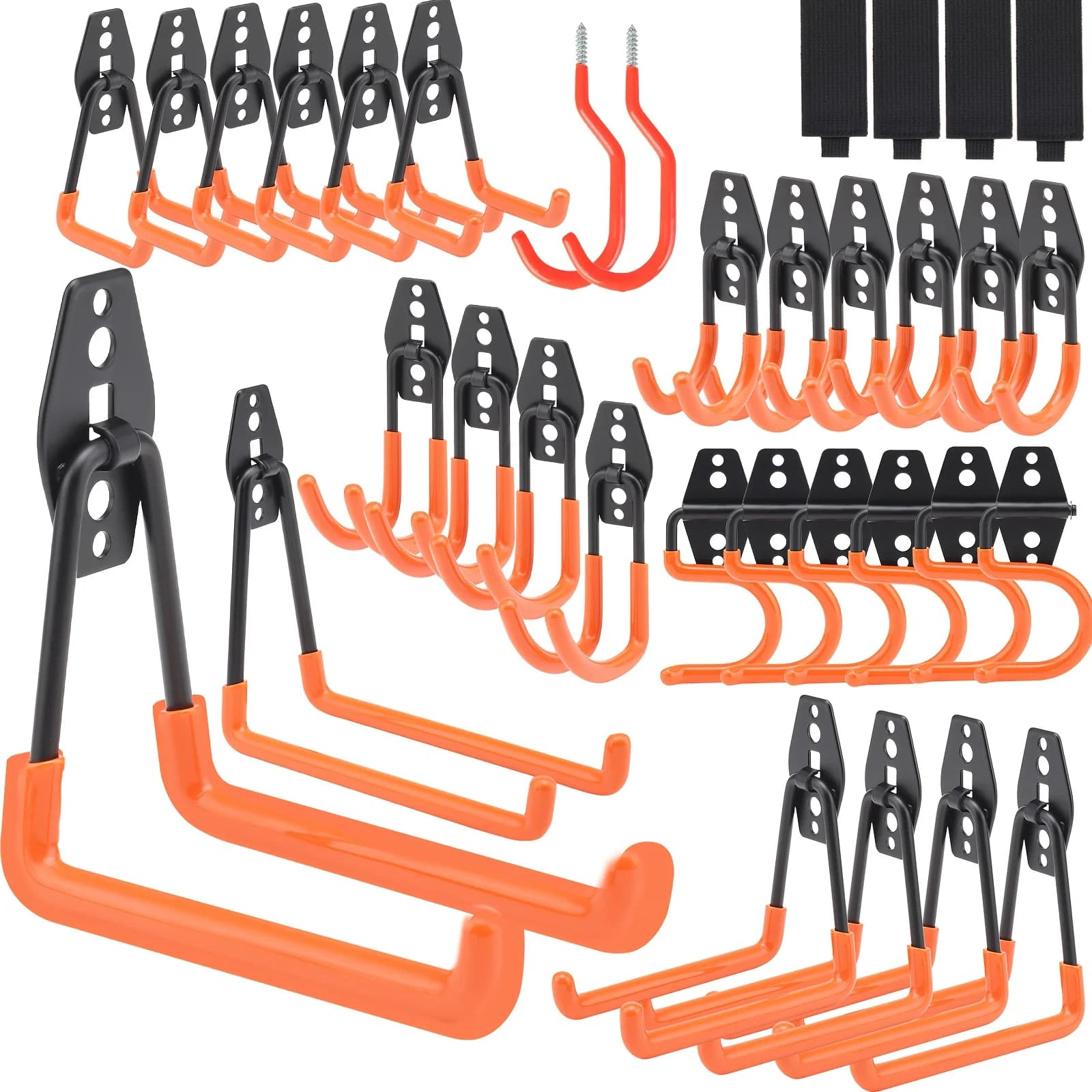 Ganci per garage resistenti da 14+2/26+2/34 pezzi, ganci da parete per attrezzi sportivi, biciclette, scale, tubi da giardino, corde, pesi