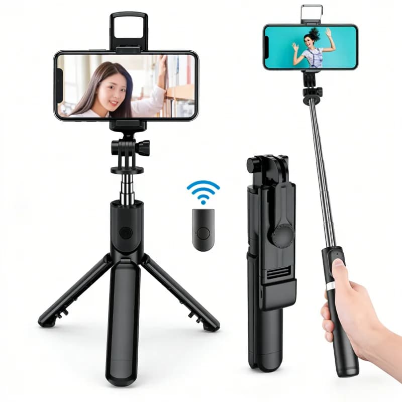 Treppiede per selfie Bluetooth wireless 3 in 1 con luce di riempimento, otturatore remoto, monopiede pieghevole portatile per smartphone iPhone
