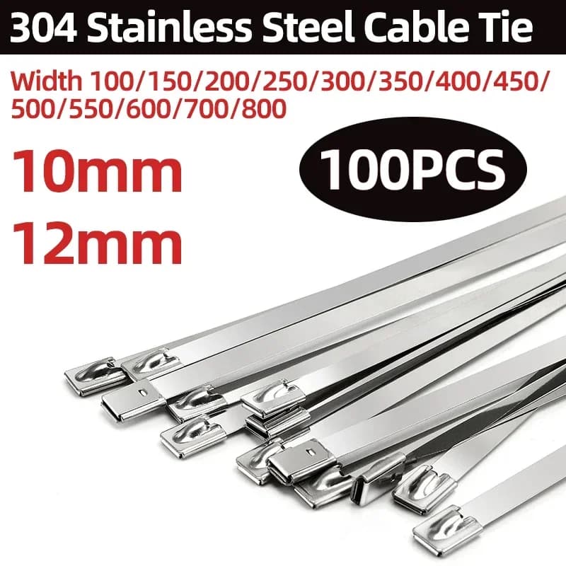100 Fascette Stringicavo in Acciaio Inox 304, 10mm 12mm X100~800mm, Autobloccanti, Multiuso per Avvolgimento Scarichi