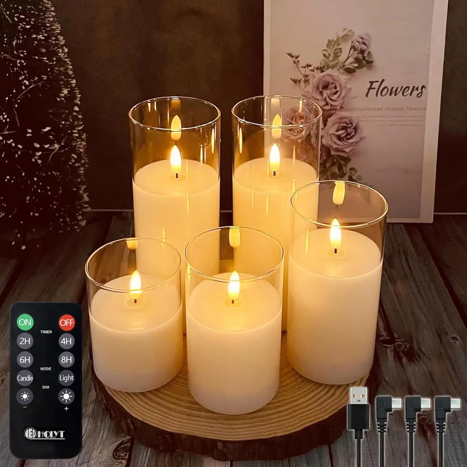 Rechargeable LED Candles With Remote Control, Timer and Cera Vera Appearance - Set of 5