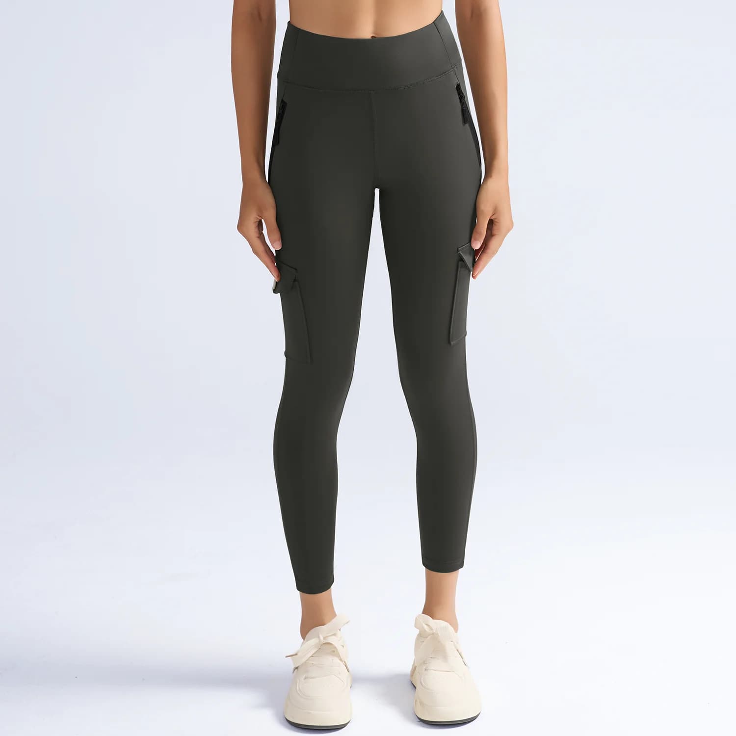 Moda Donna Pantaloni larghi Tasche Leggings Casual Communte Pantaloni cargo femminili Elastico a vita alta Leggings da allenamento semplici