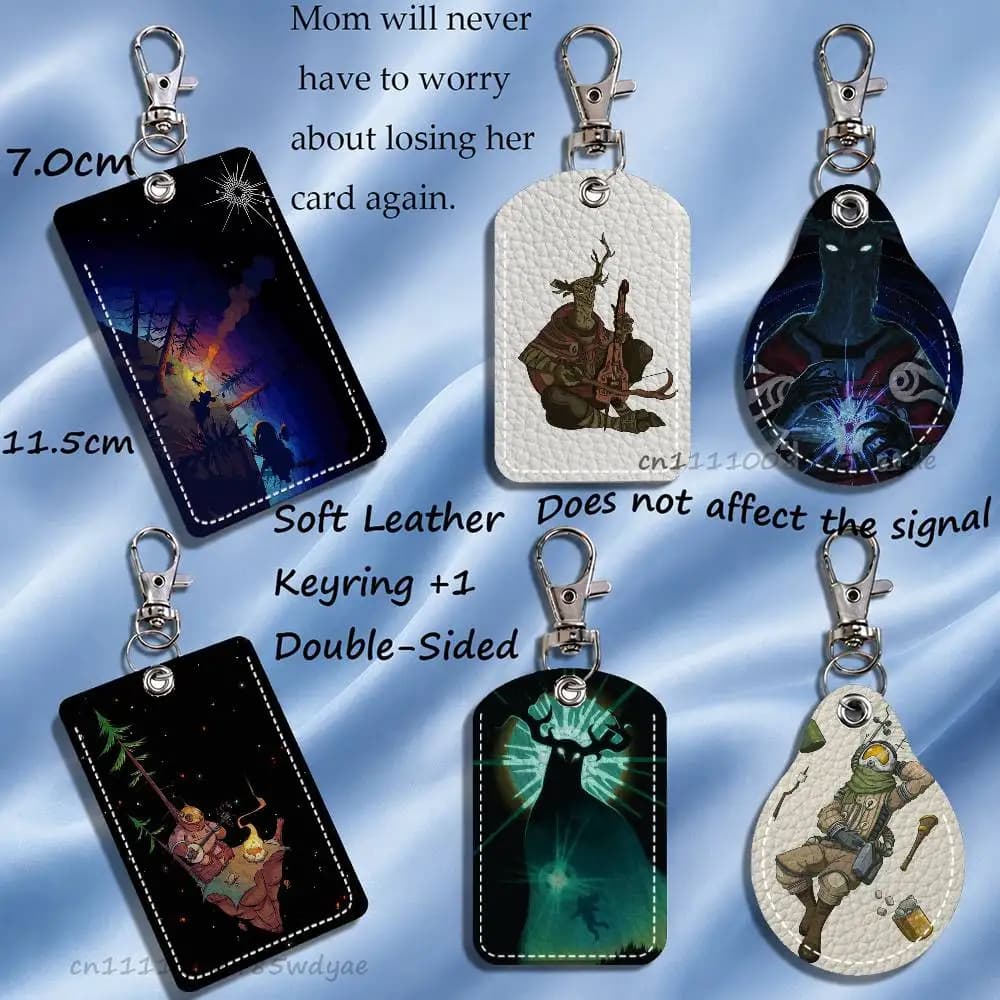 Outer Wilds Game Card Case Leather Card Holder Keychain Key Ring Transportation Card Case